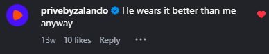 Verified Privé by Zalando Instagram account praising Ethan's styling